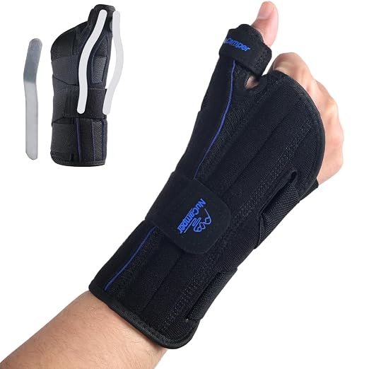 Carpal Tunnel Wrist Brace with Thumb Support, Thumb Brace Spica Splint for De Quervains Tenosynovitis, Tendonitis, Trigger Thumb Splint Wrist Support for Men Women - Right Hand,Black,S/M