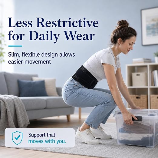 Breathable Thin Back Brace for Women, Adjustable Lower Back Support Belt for Everyday Pain Relief, Slim Low-Profile Lumbar Brace with Gentle Compression, Comfortable Under Clothes