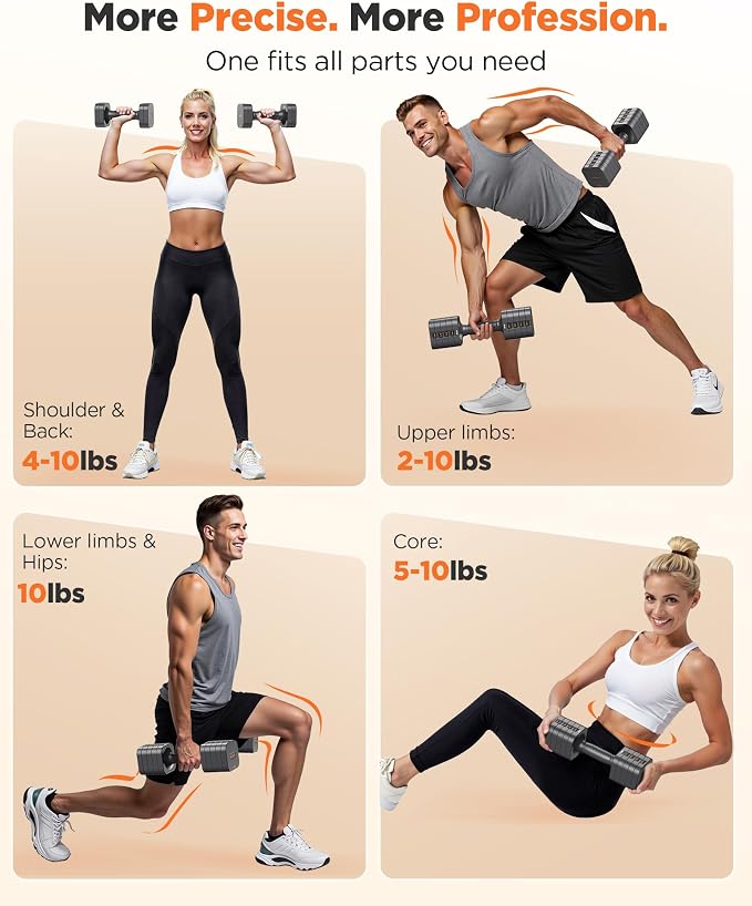 FEIERDUN DB3 5-in-1 Adjustable Dumbbell Set, 6LB/10LB Pair Adjustable Weights for Women at Home, Dual Locking Stable Hand Weights with TPU Soft Handle, Home Gym, Rehab, Pilates, Yoga, Strength Training