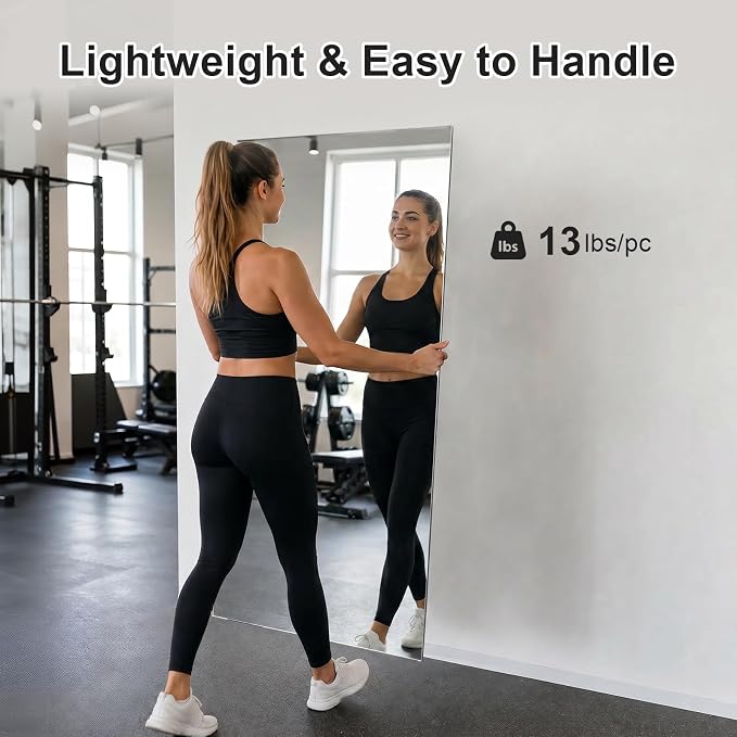 brisafe Gym Mirror, 60"x36" 2-Pack Magnetic No-Drill Wall Mirror | Shatterproof Nano Safety Mirror, Lightweight, Reduces ER bills，True Reflection, for Gym & Dance