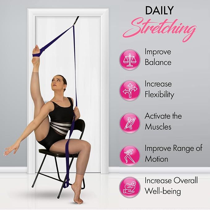 Stretching Strap with Door Anchor for Splits and Flexibility Training | Improve Leg Flexibility at Home, Ideal for Ballet, Dance, Cheerleading, Yoga, Pole Dance and Gymnastics