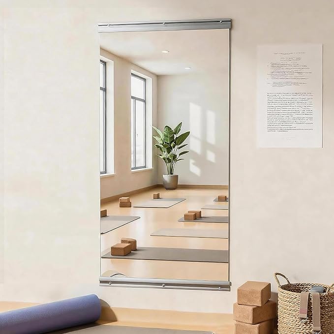 VooBang Home Gym Mirror 1 PCS 24"×48", Frameless Wall Mirror Full Length | Shatterproof Tempered Glass Large Body Mirror Hanging for Dancing Studio, Exercise, Fineness, Yoga