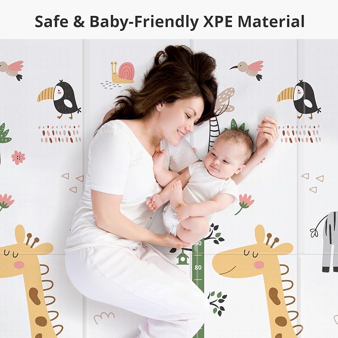 Baby Play Mat for Floor,79" x 71"Extra Large Foam Play Mats,Reversible Foam Playmat,Foldable,Waterproof &Anti-Slip Crawling for Babies,Toddlers,Infants, for Indoor and Outdoor,Cartoon Grey