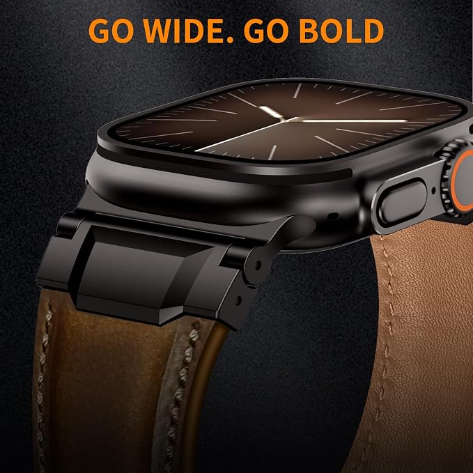 Bands Compatible with Apple Watch Ultra 3/2/1 Band 49/46/45/44mm | Genuine Leather Metal Connector Strap for iWatch Ultra Series 11/10/9/8/7/SE/6/5/4/3/2/1, Retro Walnut/Black