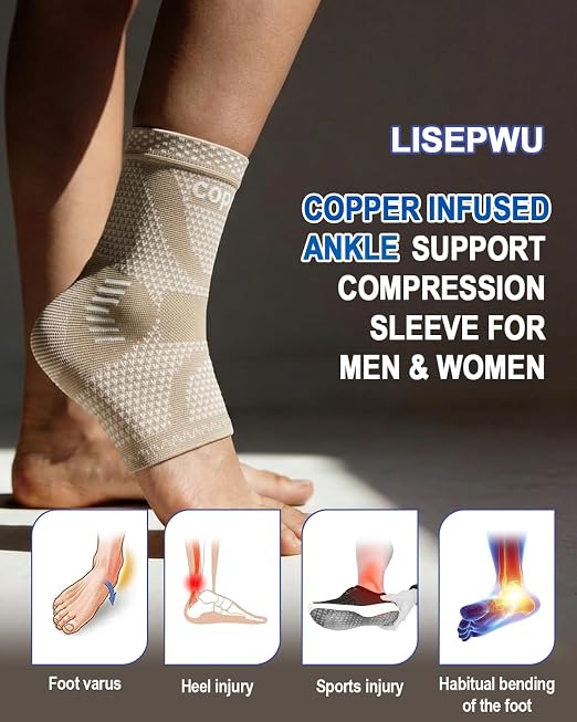 LISEPWU Copper Ankle Brace for Men & Women, Ankle Compression Sleeve 1 Pair | Infused Copper Ankle Support Sleeve for Foot Pain, Sprained Ankle, Achilles Tendonitis, Plantar Fasciitis, Daily Protection S