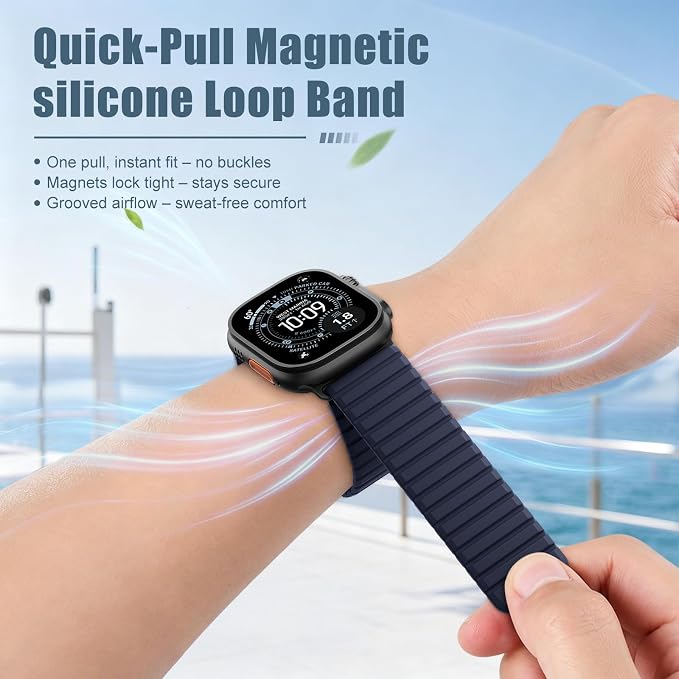 Magnetic Sport Silicone for Apple Watch Ultra 3 2 Band 49mm 46 45 44mm Men | Upgraded Magnet,Two-Tone Design,Waterproof,Soft Loop Strap for iWatch Ultra 3/2 Series 11 10 9 8 7 6 5 4 SE 46mm 45mm 44 49