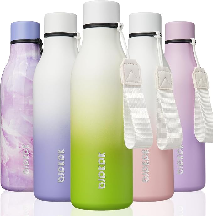 BJPKPK 18oz Insulated Water Bottle, Stainless Steel Bottle with Carry Strap | Keep Cold & Hot Vacuum Insulation, Leak-Proof BPA-Free Design, Slim Bottle Fits Most Cup Holders for Gym, Office & Travel