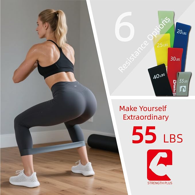 6-Level Resistance Loop Bands Up to 55LBS for PT & Strength | Color-coded, tear-resistant, quick rebound. Tracker card, bag & guide. Yoga, Pilates, home, travel & gym.