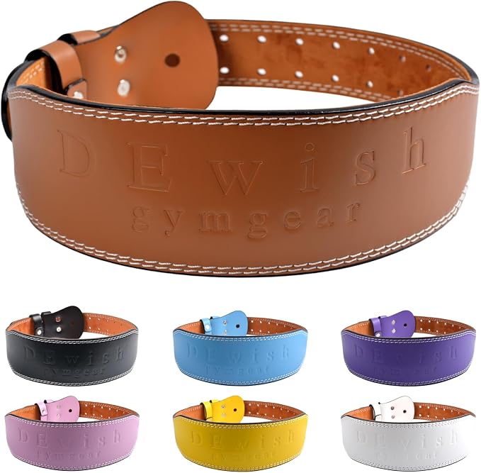 Leather Gym Fitness Belt, 4" & 6" Padded Lumbar Back Support, 10 Adjustable Holes for Weightlifting Powerlifting Bodybuilding Deadlift Squat Workout Strength Training