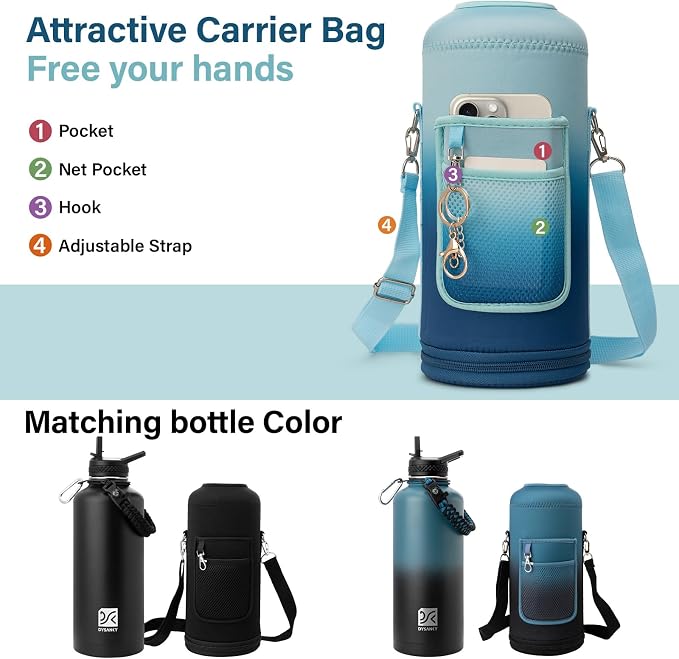 DYSANKY Insulated Water Bottle | Thickened Stainless Steel for Gym and Hiking with Straw, Carrier Bag, Handle Strap | BPA-Free 87 oz