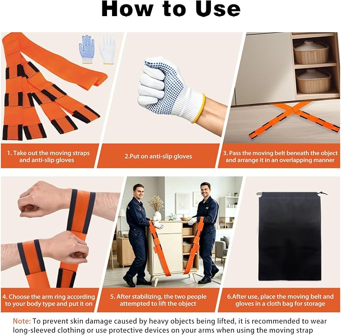 Moving Strap Kits for Lifting with Anti-Slip Sponge Pads, 2-Person Adjustable Lifting and Moving System with Cotton Gloves and Storage Bag,Heavy Duty Carrying for Appliances Furniture, up to 850LBS