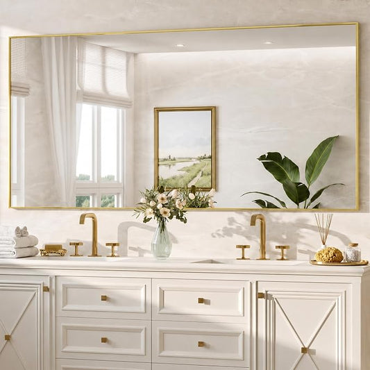 30" x 55" Gold Wall Mirror for Bathroom, 55" x 30" Full Length Accent Mirror, Metal Framed Vertical Decor for Bedroom & Double Vanity