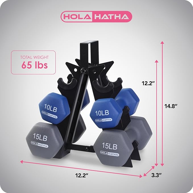 HolaHatha 1, 2 and 3 lb Neoprene Dumbbell Strength Training Weight Set with Rack