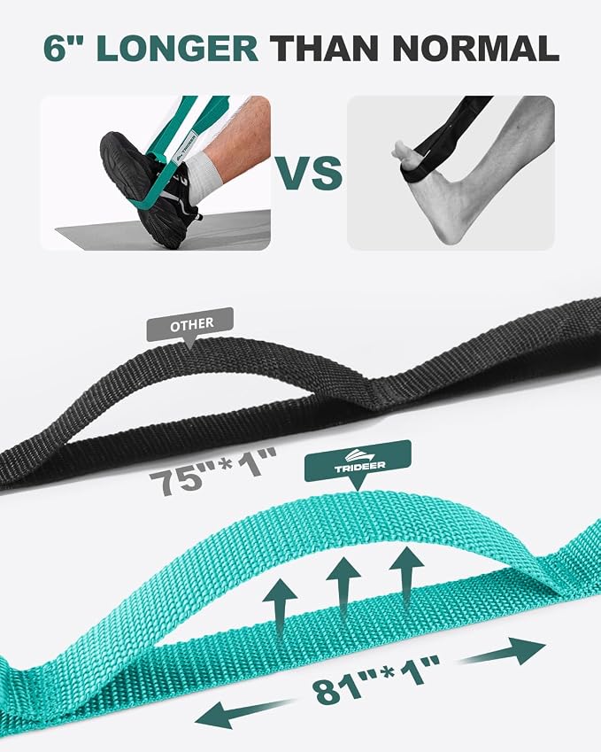 Trideer Non-Elastic Stretching Strap with Loops for Physical Therapy & Rehab, Knee Hip Leg ROM Post-Surgery, Yoga Strap for Stretching, Leg Lifter Strap Mobility Aid, Hamstring Calf Back
