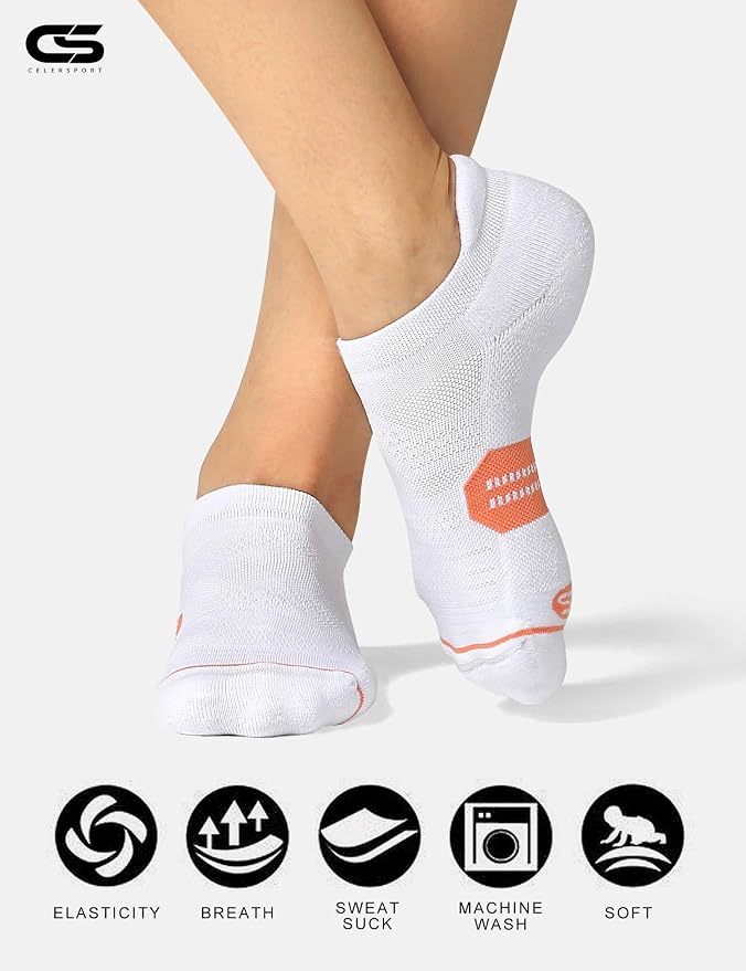 CS CELERSPORT 6 Pack Women's Ankle Running Socks Cushioned Low Cut Tab Athletic Socks