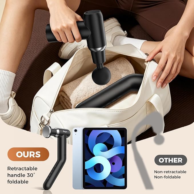 Beyn Hot and Cold Massager Gun with Detachable Extended Handle, 6 Massage Heads & LCD Display - Deep Tissue Massager for Neck Back Body Muscle Pain Relief
