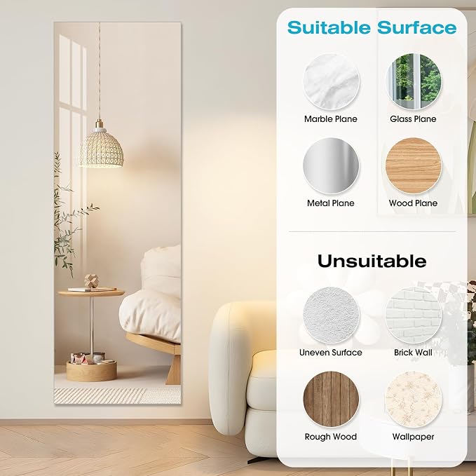Full Length Mirror,47.25x15.75 Inch Acrylic Shatterproof Soft Mirrors, Non-Glass Wall-Mounted Fitness Mirror for Home, Lightweight Durable Modern Decor for Bedroom/Living Room/Cloakroom