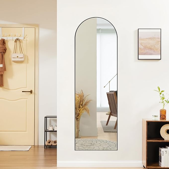 OLIXIS 59"x16.6" Arched Full Length Mirror, Full Body Mirror with Stand | Aluminum Alloy Thin Frame, Free Standing Mirrors for Bedroom, Hanging or Leaning Floor, Living Room Bedroom, Black