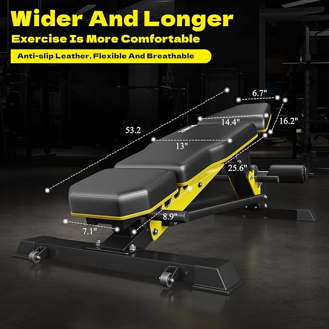 DONIUZ Adjustable Weight Bench for Home Gym, 1200LB Heavy Duty Commercial Workout Bench, Multi-Position Incline Decline Flat FID Bench Press with Headrest & Leg Rollers for Full Body Strength Training