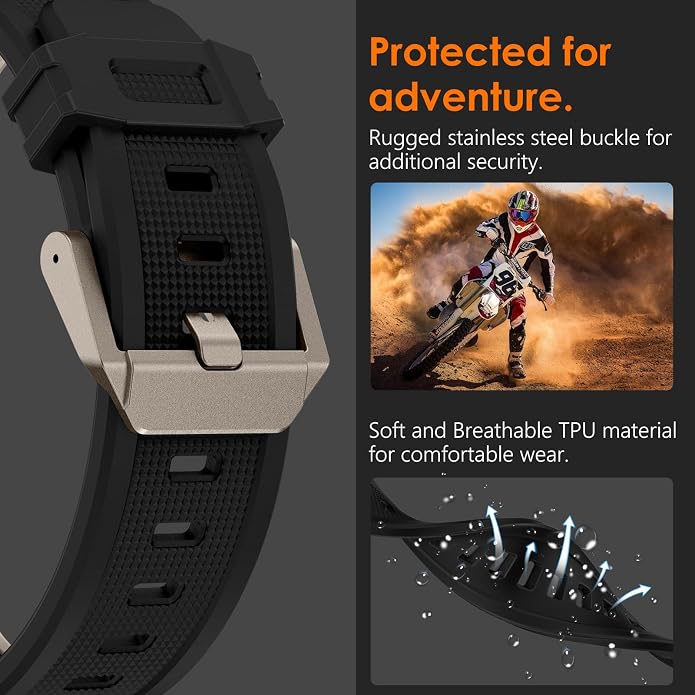 WINGLE FKM Rubber Bands for Apple Watch Band Ultra 3/2/1 Band Ultra 49mm Series 11 10 46mm 45mm 44mm 42mm SE 3/2/1 9 8 7 6 5 4 3 Men, Military Rugged Metal Connector Silicone Apple iWatch Sport Bands