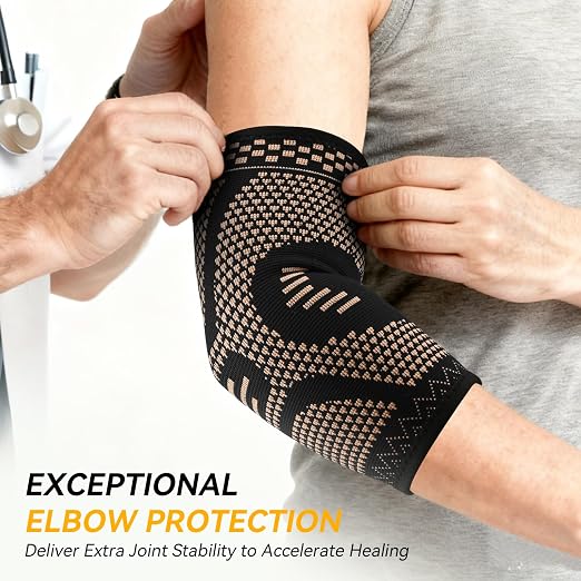 INDEEMAX Copper Elbow Compression Sleeve, 2 Pack Elbow Brace for Tendonitis | Elbow Sleeve for Women Men, Arm Support for Tennis & Golfer's Elbow, Joint Pain Relief, Arthritis, Bursitis, Weightlifting