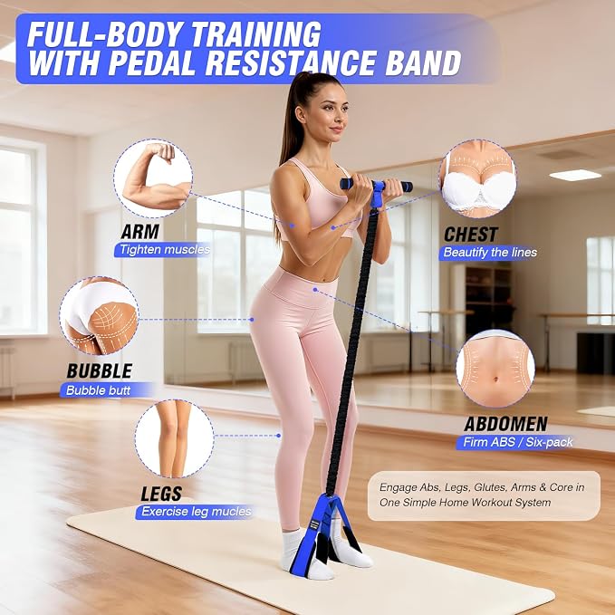 Pedal Resistance Bands with Handles, Upgrade Women Exercise Bands for Full Body Training, Core, ABS, Legs, Glutes, Arms, Pilates, Physical Therapy, Strength, Sit Up Equipment for Home Workout