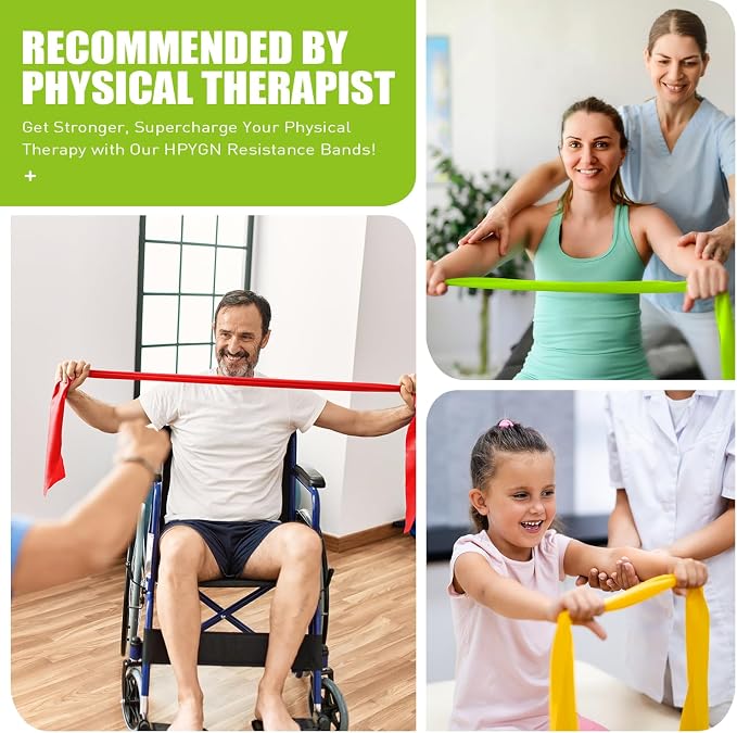 HPYGN 3 Levels Non-Latex Exercise Bands for Physical Therapy & Yoga, Professional Resistance Bands Set for Working Out, Strength Training, Pilates & Rehab, TPE Elastic Stretch Bands for Seniors, Women