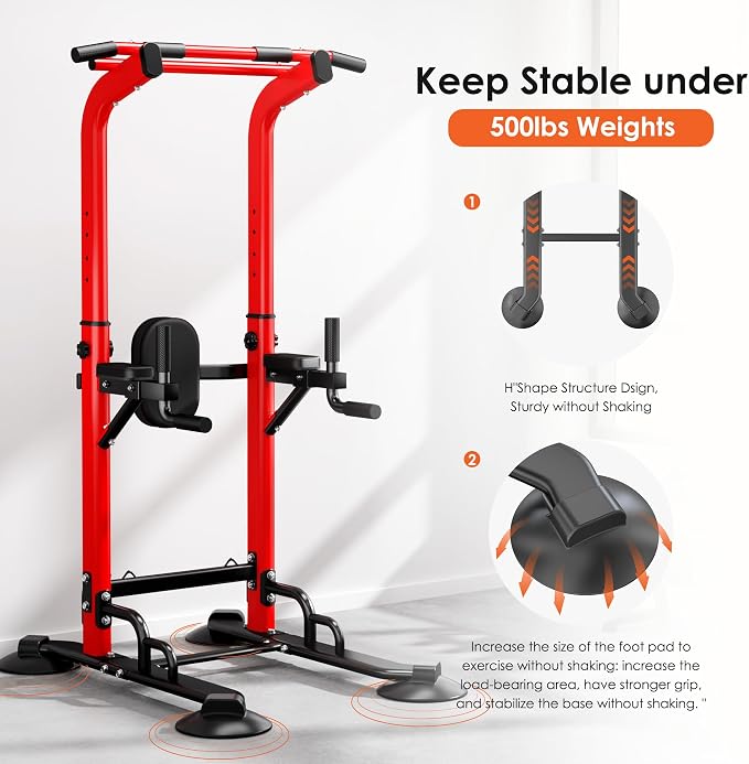 SogesPower Pull Up Bar Station Power Tower,12-Level Adjustable Heights | 66.1" to 94.5"Pull Up Dip Station for Home Gym, Pull Up Bar Stand Dip Bar Strength Training Fitness Equipment