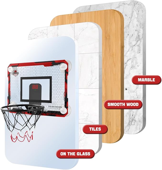 Indoor Mini Basketball Hoops with Powerful Suction Cups for Window and Wall | Wall Mounted Basketball Hoops, Basketball Backboard for Bedroom Office Dorm Room, Outdoor Toy Gifts for Kids and Adults