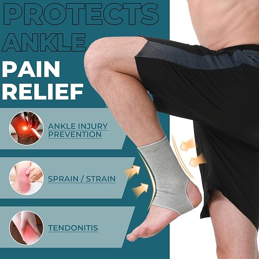NeoTech Care Ankle Support Sleeve - Open Heel, Light, Elastic & Breathable Knitted Fabric - Medium Compression - For Men, Women, Kids - Right or Left Foot (Gray Color, Size M, 1 Pair)