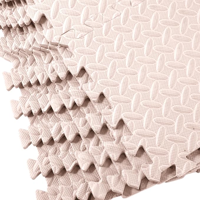 Foam Floor Tiles Foam Floor Mats Play Mats Bulk with Borders Interlocking for Bedroom Gym Nursery(11.8 x 11.8 Inch,Beige)