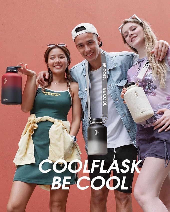Coolflask 40 oz Water Bottle Insulated Stainless Steel with Strap | Metal Water Flask with Straw & Spout Lids, Triple-Wall, Cold 48+h, Dishwasher Safe, Leakproof, BPA-Free, for Gym & Hiking