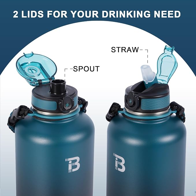 TOPBADE 32oz Insulated Water Bottle with Straw Lid & Spout Lid & Paracord Handle, Stainless Steel Water Bottle Wide Mouth, Double Wall for Women Men Gym Fitness Outdoor