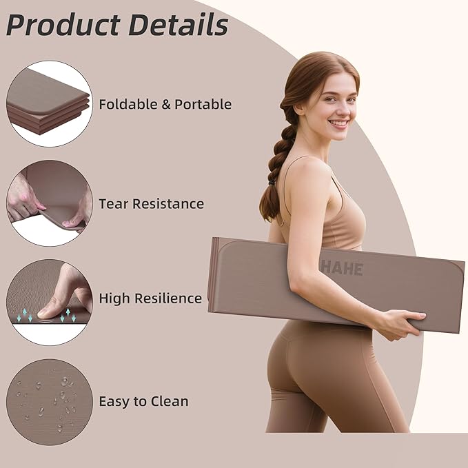 HAHE Foldable Yoga Mat 74"Lx32"Wx1/3"Thick, Folding Exercise Mats | Non-slip Wide Pilates Mats for Home Workout/Travel, Portable Yoga Mat Thick for Yoga/Pilates/Camping/Floor Exercises