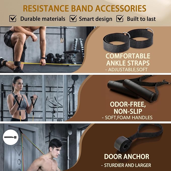 Resistance Bands with Handles, Exercise Bands for Men & Women | 10-50 lbs Resistance Training Set Stackable to 150 for Home Gym,Therapy & Fitness,Include Door Anchor, Ankle Straps ,CarryBag