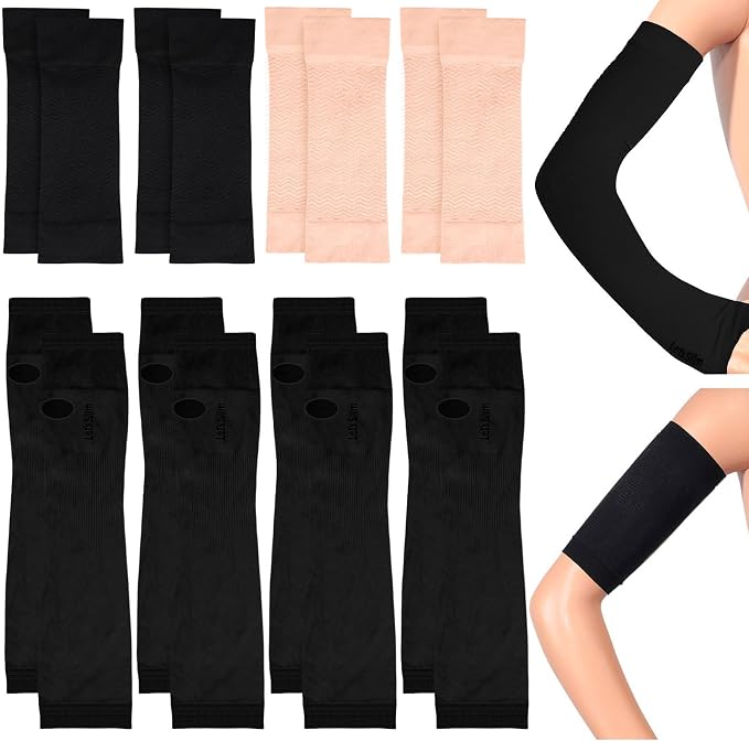 SATINIOR 8 Pairs Sun Protection Cooling Arm Sleeves Upper Compression Sleeve Plus Size Slimming Arm Shaper Wrap for Women