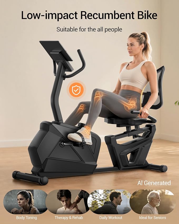 CURSOR FITNESS Recumbent Exercise Bike, Quiet Recumbent Stationary Bike for Adults & Seniors, Magnetic Stationary Bike with 16-Level Resistance, Supports 350LB, Heart Rate Handle & LCD Display