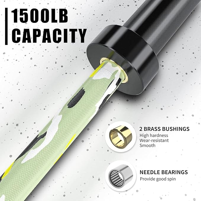 TECHNOAGE 7FT Heat-Treated Alloy Steel Olympic Barbell, 1500LB | 45LB bar with 28mm knurled grip, needle bearings, hard chrome finish, and 2-inch plate fit