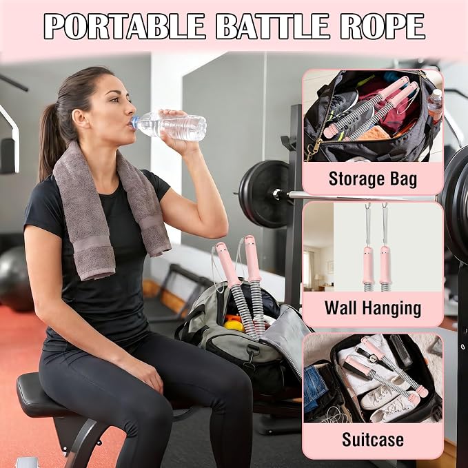 2PCS Portable Ropeless Battle Ropes with Adjustable Weight Rings | Cordless Battle Rope for Home Gym, HIIT Workout, Low-Impact Cardio, Strength Training, Fitness Equipment for Women & Men