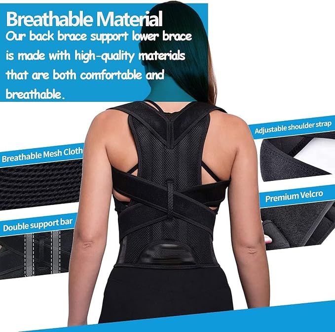 Posture Corrector for Women and Men, Adjustable Back Straightener Posture Corrector,Upper Lower Back Brace Support Belt for Men Women Body Neck Shoulder Trainer (M, Black)