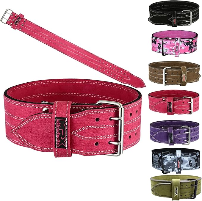 MRX Powerlifting Leather Belt 4" Wide 10mm Thickness Training Fitness Back Support Bodybuilding Belts with Steel 2 Prong Buckle
