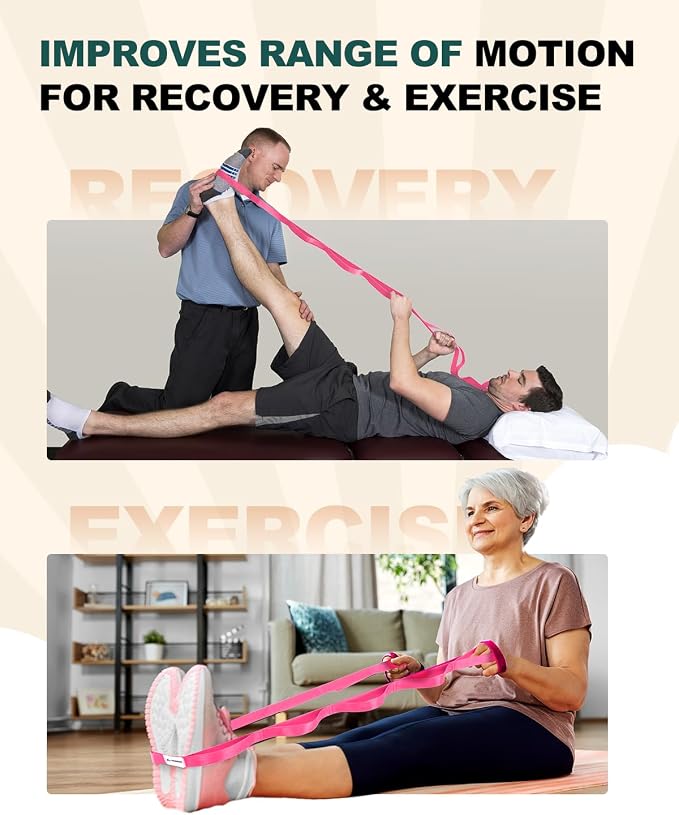 Trideer Non-Elastic Stretching Strap with Loops for Physical Therapy & Rehab, Knee Hip Leg ROM Post-Surgery, Yoga Strap for Stretching, Leg Lifter Strap Mobility Aid, Hamstring Calf Back