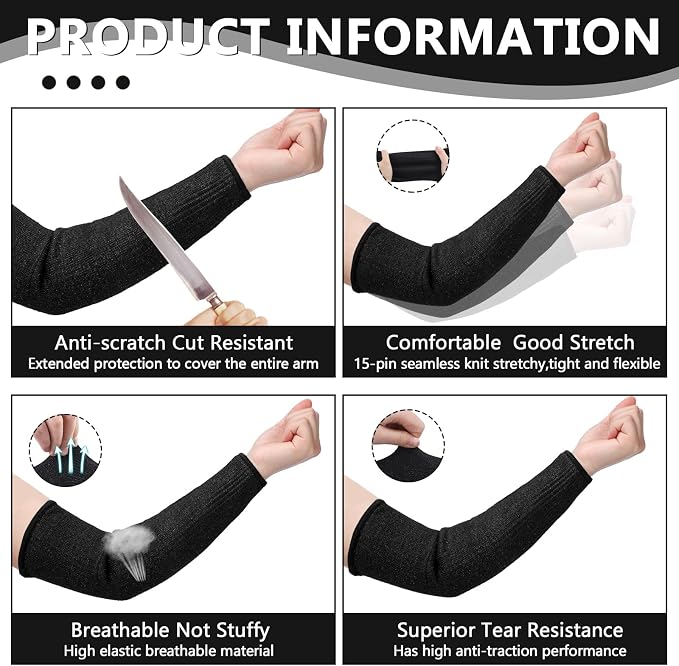 Sintege 3 Pairs Arm Protectors for Thin Skin and Bruising Cut Resistant Forearm Sleeve Level 5 Arm Burn Protection Sleeve (15.8 Inch,Black)