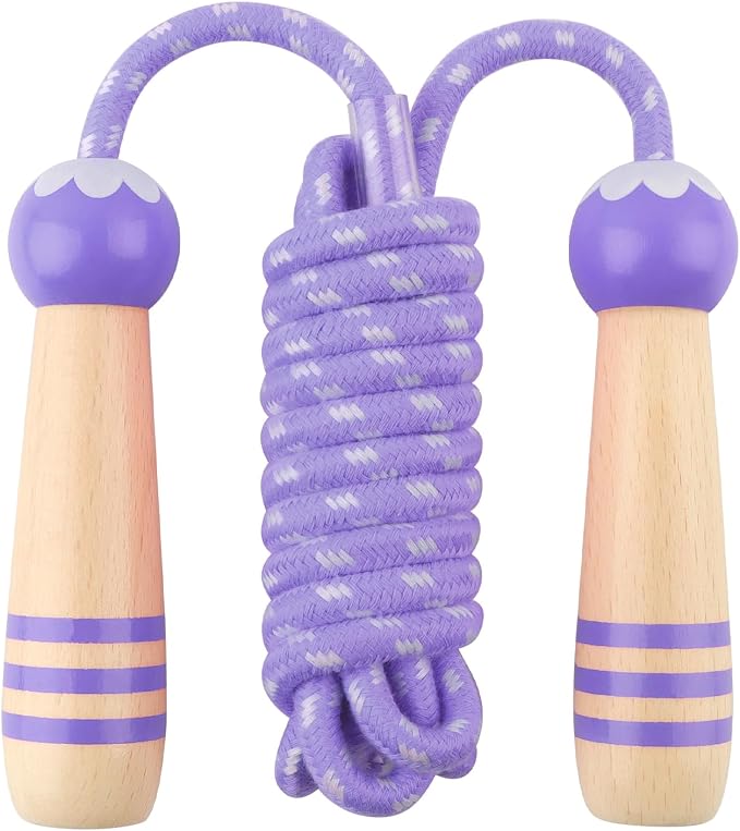 Jump Rope for Kids, Lorvain Adjustable Skipping Rope | Kids Jump Ropes with Wooden Handle for Girls Boys, Weighted Jumping Ropes for Fitness Workout Exercise Outdoor Fun Activity
