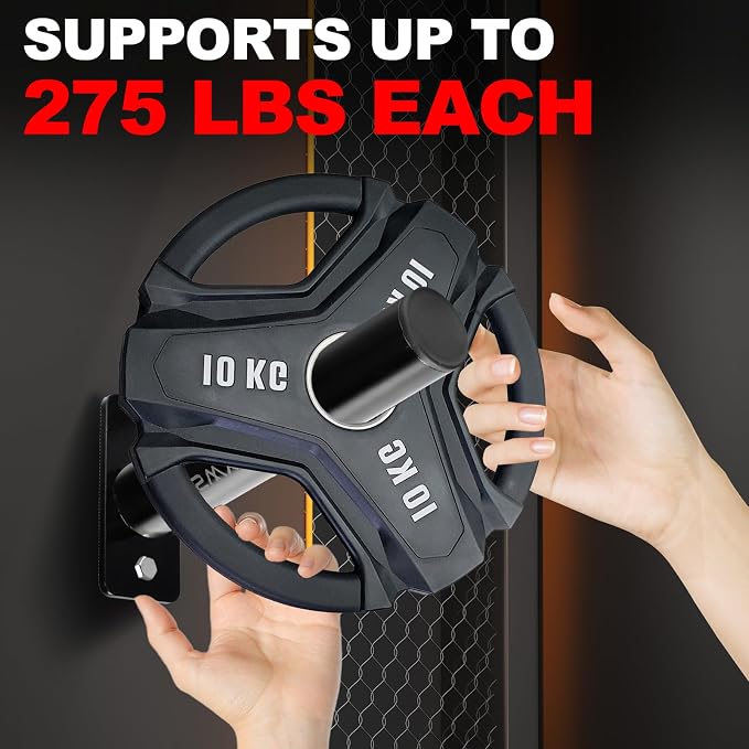 Wall-Mounted Strength Training Plate Storage Rack – Heavy Duty 2” Weight Plate Holder with Foam Padding, Bumper Plate Storage for Home Gym, Garage, and Power Rack.The outer surface of 1-pack and 2-pack products is bright color.4 Pack,6 Pack and 8 Pack ...