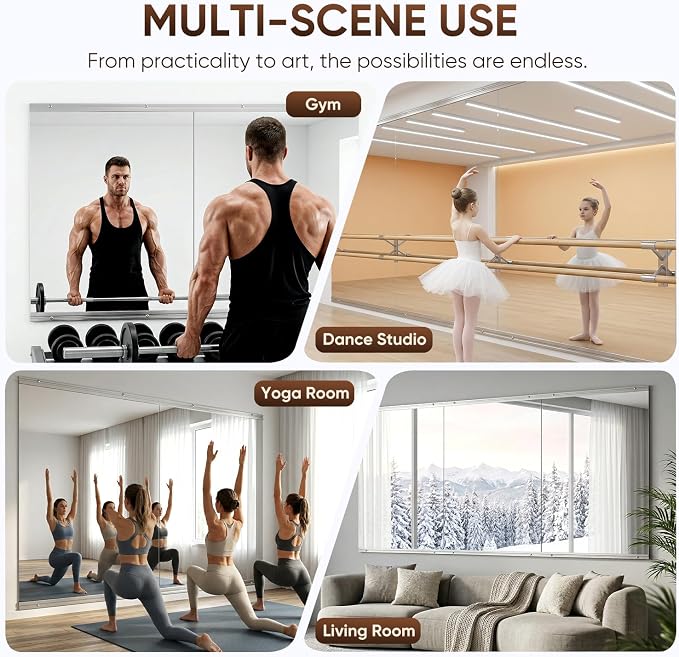 Antok Home Gym Mirror 48"x24" 2PCS, Large Full Length Wall Mounted Mirrors, Frameless Tempered Glass Full Body Mirror for Gym Yoga Dance Studio Garage Bedroom & Bathroom