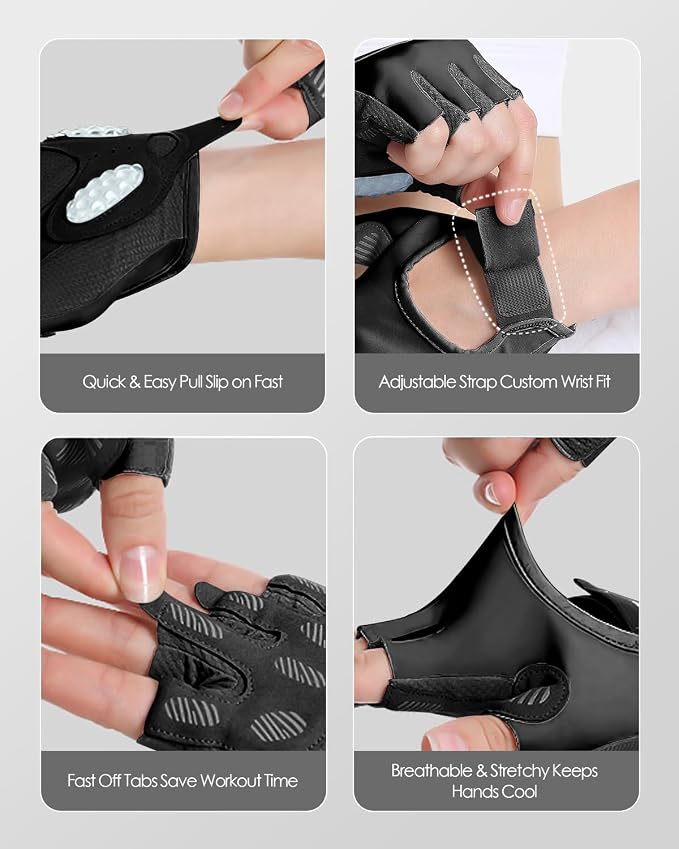 Workout Gloves for Men & Women – Fingerless Gym Gloves for Weight Lifting, Crossfit, Fitness, Exercise & Training with Silicone Grip Dots for Secure Hold & Palm Padding Protection