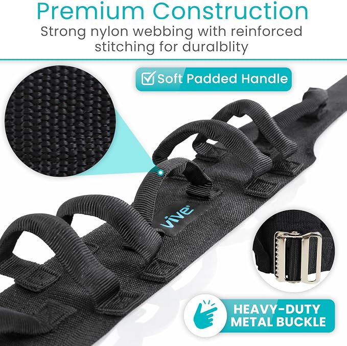 Vive Gait Belt (350lbs) Transfer Belt with Handles - Medical Nursing Safety Patient Assist - Bariatric, Elderly, Handicap, Physical Therapy - PT Gate Strap Quick Release Metal Buckle, Grabbing Teeth | Patient Assist - Bariatric, Elderly, Handicap, Phys...