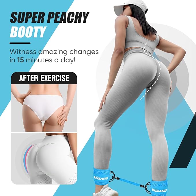 KUZARO Ankle Resistance Bands with Cuffs, Ankle Weights Bands for Working Out, Women Leg and Glutes Workout Equipment, Exercise Bands for Kickbacks, Butt and Booty Trainer, Home Gym Fitness Equipment