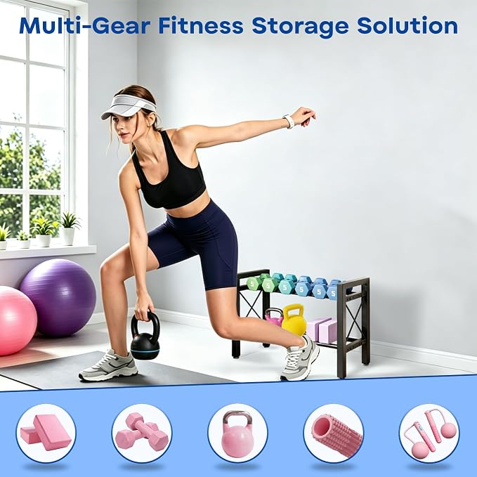 Dumbbell Rack Stand Only, 2 Tier | 3 Tier Adjustable Weight Rack | Thick Steel, Stable Compact H-Frame, Custom Bar Gap, Non-Slip Base, Waterproof Rustproof Coating, For Home Gym Garage Storage